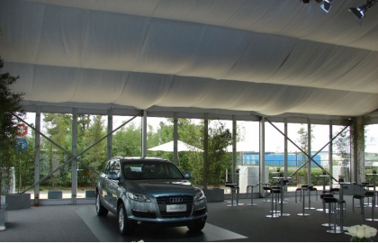 Exhibition tent with glass wall for car show
