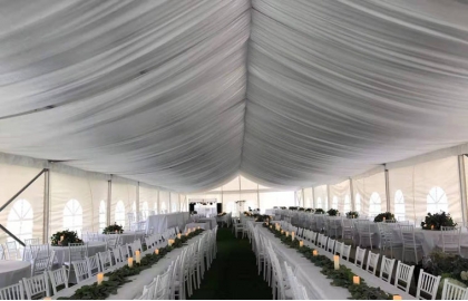 400 people wedding marquee tent with drapery