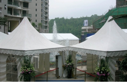 Pagoda tent with white PVC cover