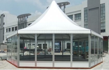 Hard wall hexagonal tent for outdoor events